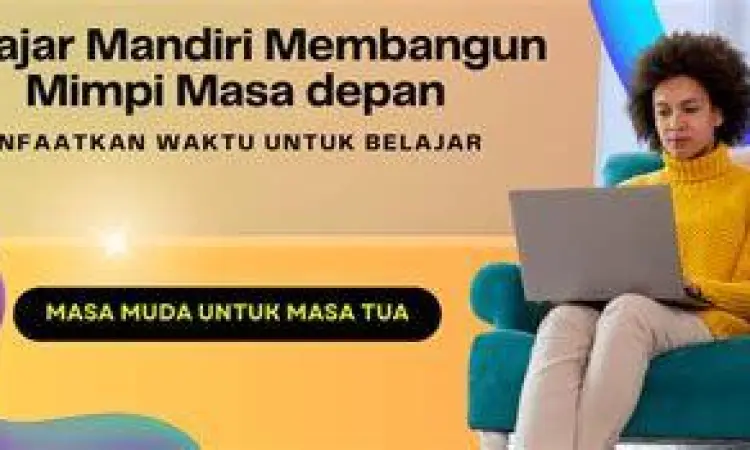 Belajar IT Mandiri Seseorang belajar IT menggunakan laptop
