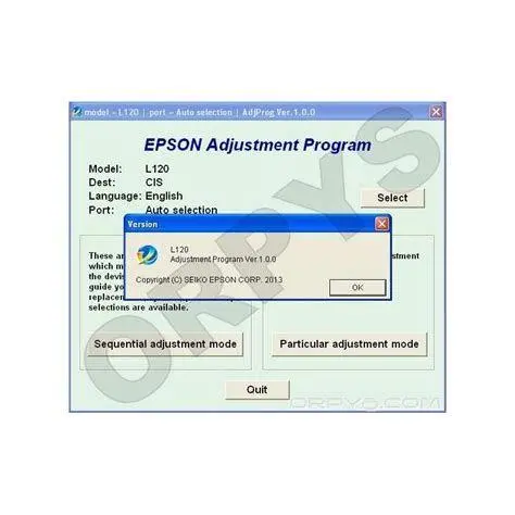 Antarmuka Resetter L120 Tampilan antarmuka Epson Adjustment Program L120