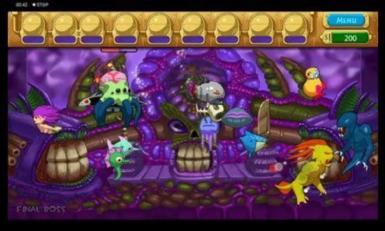 Pertarungan melawan alien bos di Insaniquarium