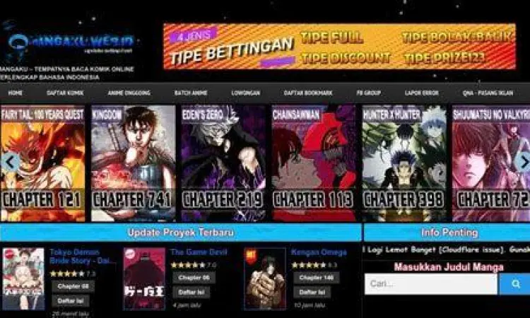 Antarmuka situs baca komik online yang bersih