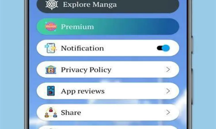 Antarmuka aplikasi baca manga di smartphone