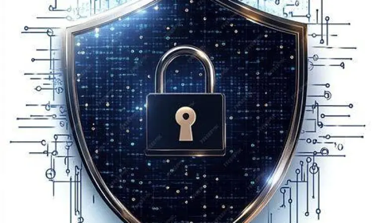Simbol keamanan siber dan enkripsi data aplikasi