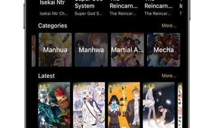 Koleksi manga di dalam aplikasi Kiryuu