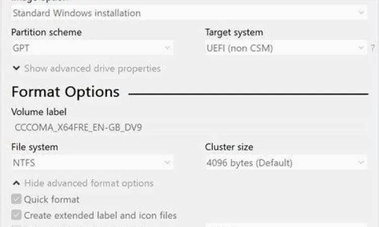 Konfigurasi Rufus USB Pengaturan Rufus untuk membuat USB bootable Windows 10