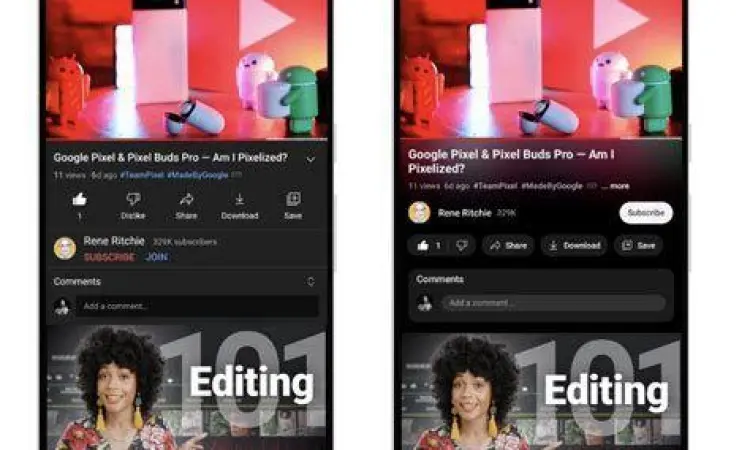 Antarmuka aplikasi YouTube di smartphone Android dan iOS