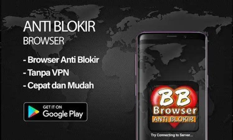 Tampilan browser anti blokir dengan vpn aktif