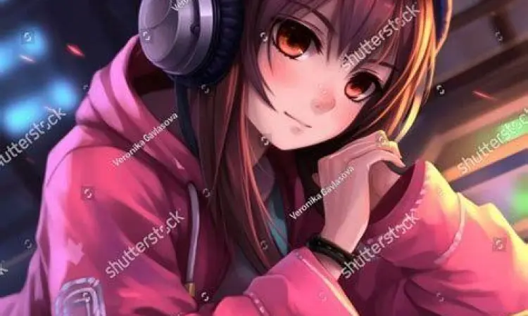 Seseorang menonton anime dengan kualitas audio tinggi