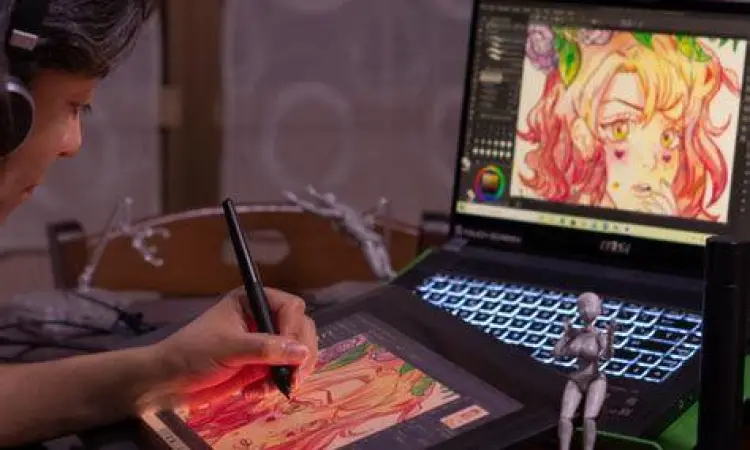 Proses Kreatif Manga Seniman digital sedang menggambar karakter manga