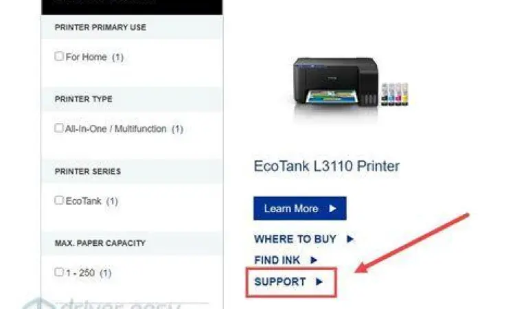 Halaman Dukungan Epson Tampilan situs resmi download driver Epson