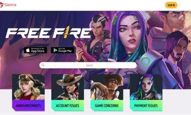 Halaman bantuan resmi Garena Support