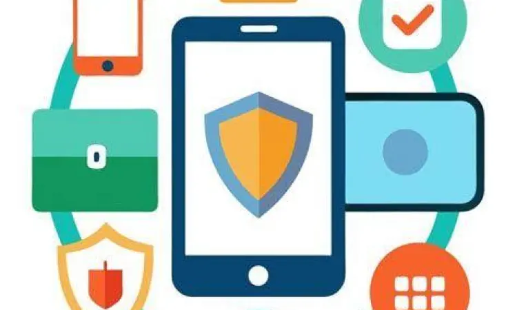 Ikon perisai keamanan pada smartphone digital