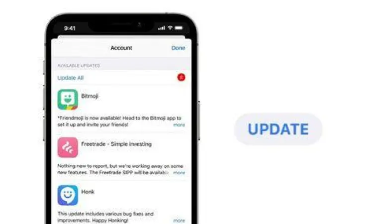 Tombol update pada aplikasi toko digital smartphone