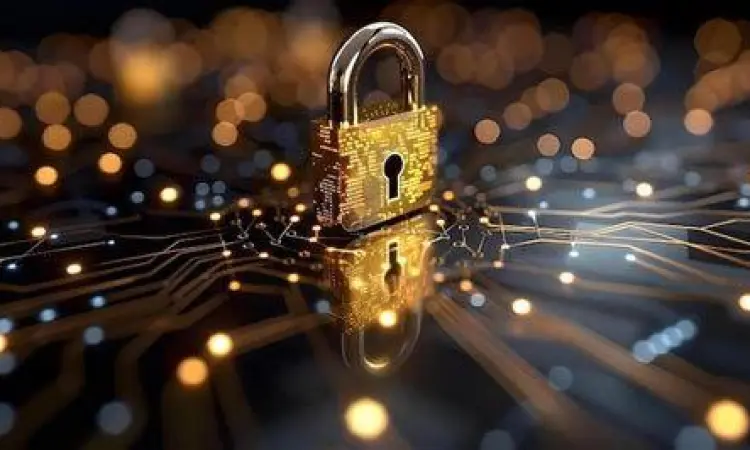 Enkripsi Data Gembok digital melambangkan enkripsi data yang kuat