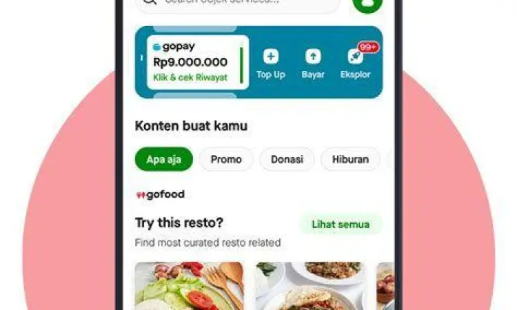 Layanan GoFood Antarmuka layanan GoFood di aplikasi Gojek