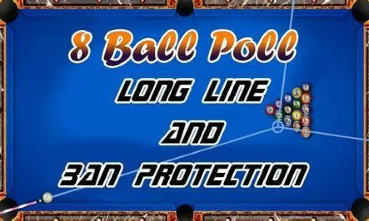 Gameplay 8 Ball Pool dengan garis panduan panjang
