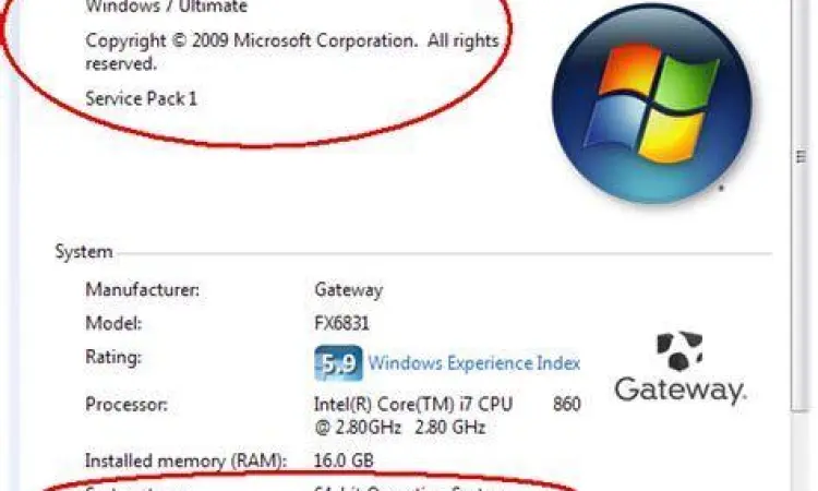 Informasi sistem Windows 7 64 bit pada control panel