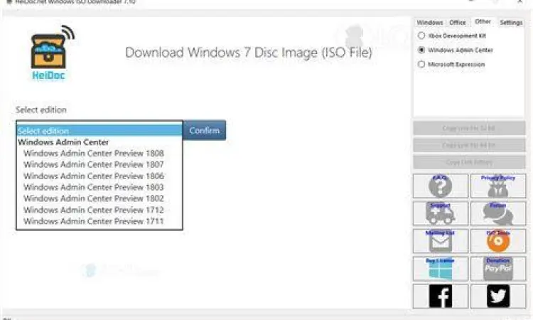 Interface tool pengunduh ISO Windows 7