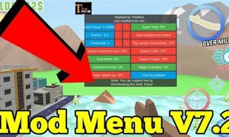 Menu fitur mod dalam game Dude Theft Wars