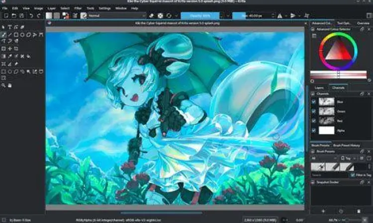 Antarmuka aplikasi untuk menggambar profesional dengan fitur layer dan brush