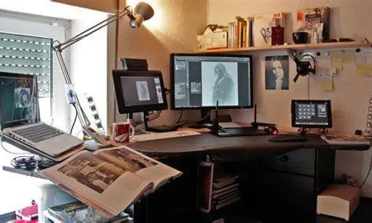 Setup studio seni digital dengan komputer dan pen tablet Wacom