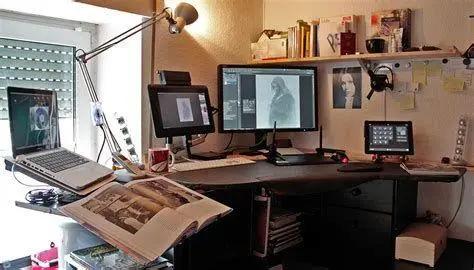 Setup Studio Seni Digital Setup studio seni digital dengan komputer dan pen tablet Wacom