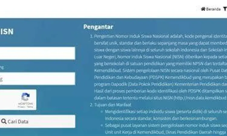 Formulir pencarian NISN berdasarkan nama dan tempat lahir