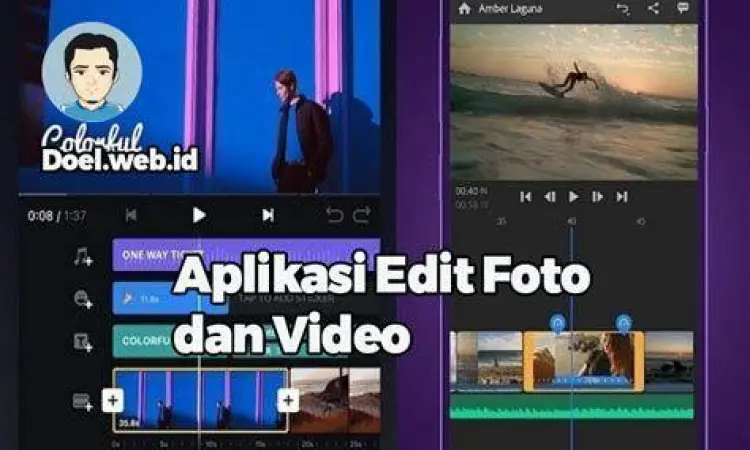 Antarmuka Editor Visual Tampilan antarmuka aplikasi edit foto dan video dengan fitur timeline