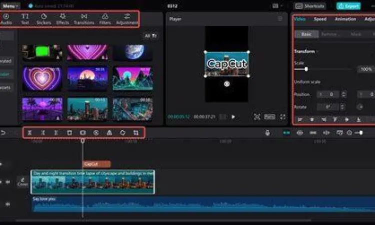 Tampilan antarmuka aplikasi edit video di laptop