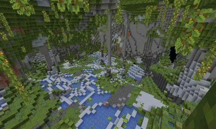 Pemandangan bioma Lush Caves di Minecraft 1.18