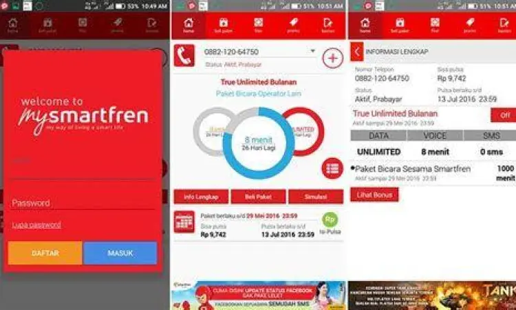 Dashboard MySmartfren Fitur utama dalam aplikasi Smartfren