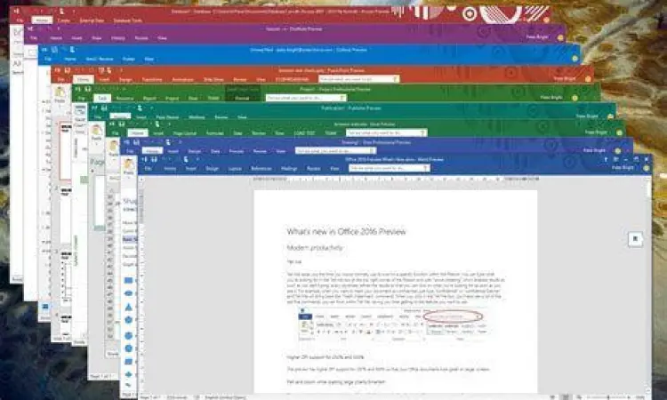 Tampilan antarmuka Microsoft Office 2016 yang bersih dan modern