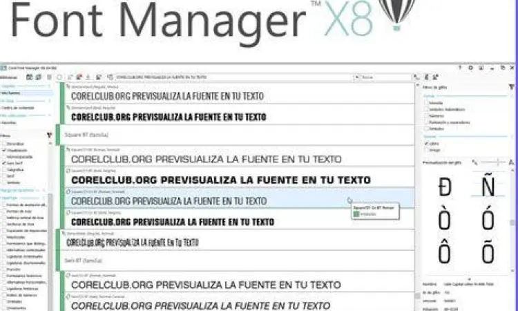 Corel Font Manager X8 Fitur Corel Font Manager pada versi X8