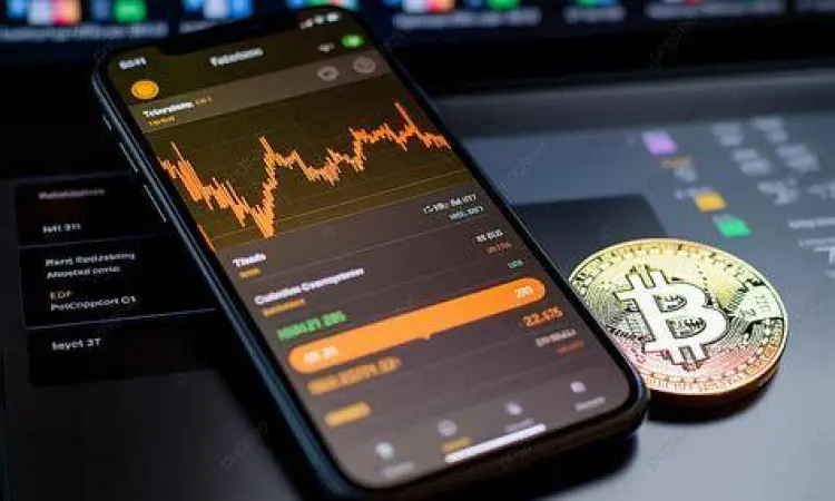 Analisis Teknikal Crypto Tampilan grafik harga bitcoin di layar ponsel