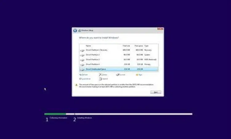 Manajemen Partisi Windows Tampilan partisi saat instalasi windows 10 iso