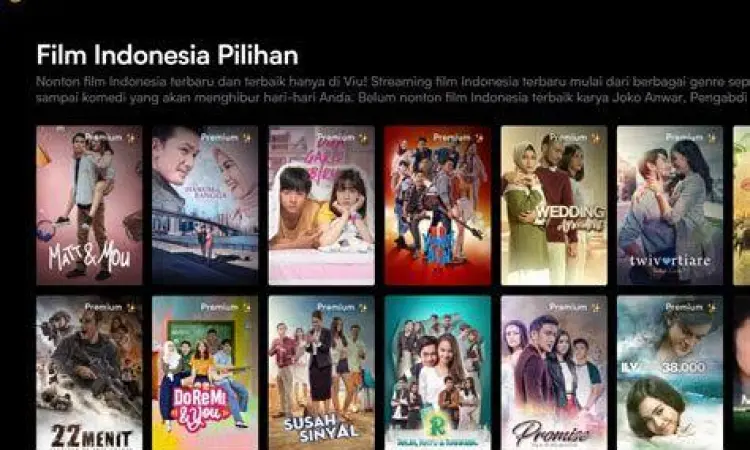 Antarmuka aplikasi streaming legal yang menampilkan kategori film gratis