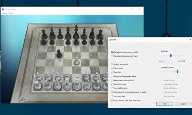 Kustomisasi Visual Menu pengaturan tampilan Chess Titans