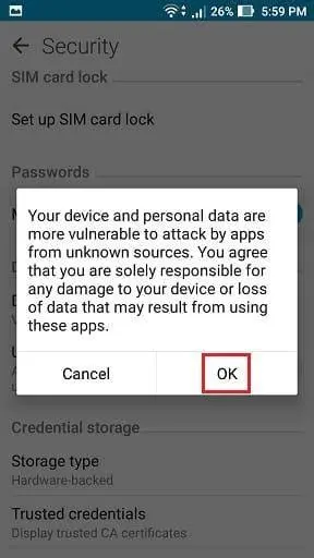 Peringatan Keamanan APK Peringatan keamanan pada perangkat Android saat instalasi APK