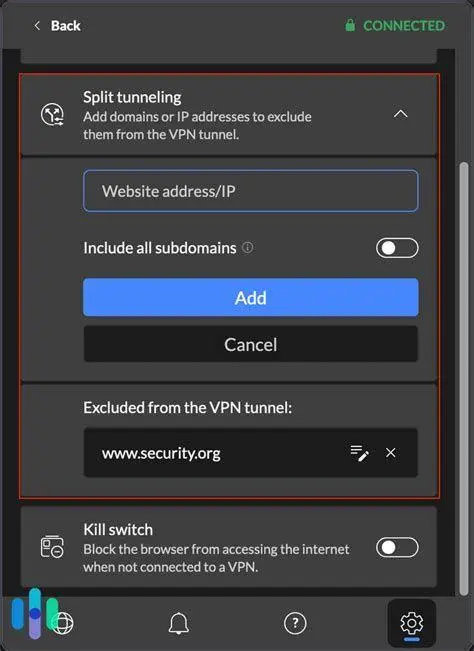 Split Tunneling VPN Pengaturan split tunneling pada aplikasi VPN