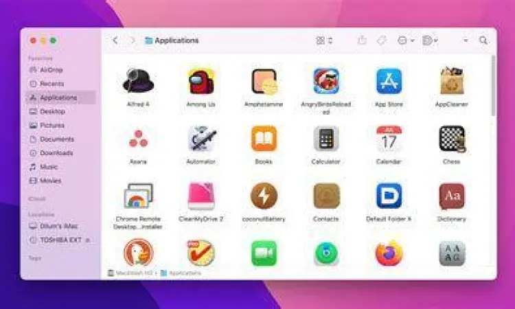 Folder aplikasi di Finder macOS untuk menghapus software