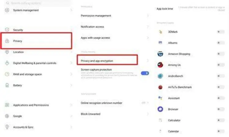 Langkah-langkah enkripsi aplikasi di pengaturan Vivo