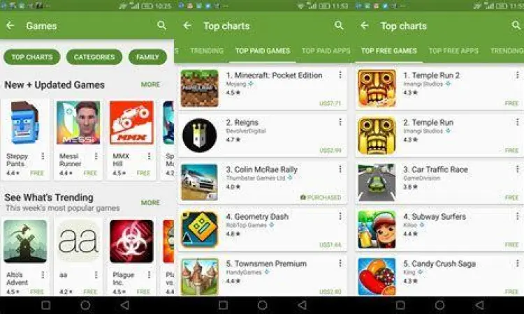 Kategori game pada aplikasi download game Google Play Store