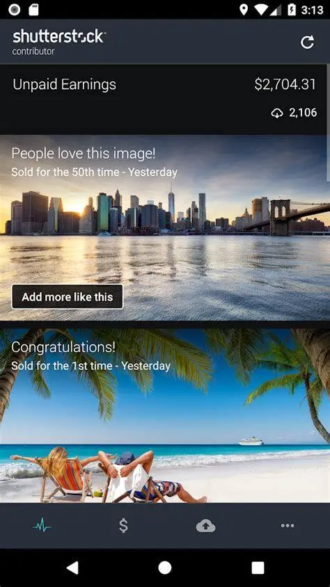 Aplikasi Shutterstock Contributor Tampilan antarmuka aplikasi jual foto Shutterstock Contributor