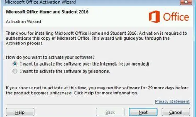 Layar aktivasi Microsoft Office