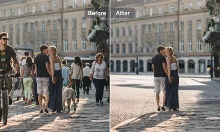 Ilustrasi teknologi AI menghapus objek foto