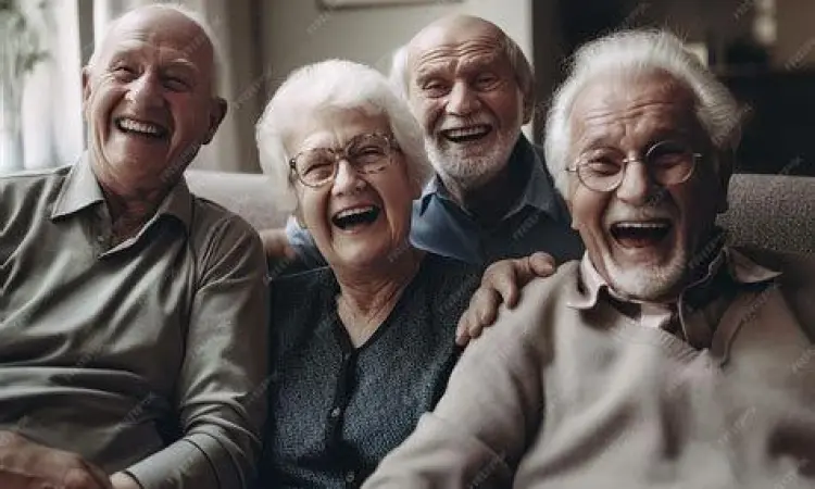 Kebahagiaan Reuni Teman Lama Sekelompok teman lama tertawa bersama saat reuni