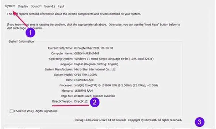 Mengecek versi DirectX di Windows melalui dxdiag