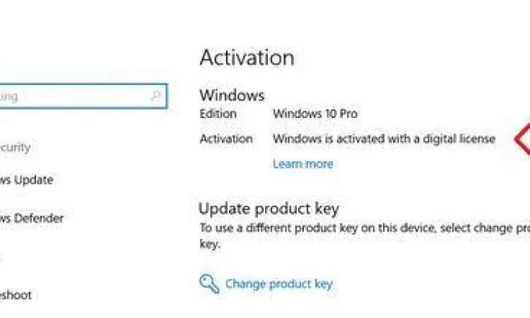 Status aktivasi Windows 10 Pro di menu pengaturan