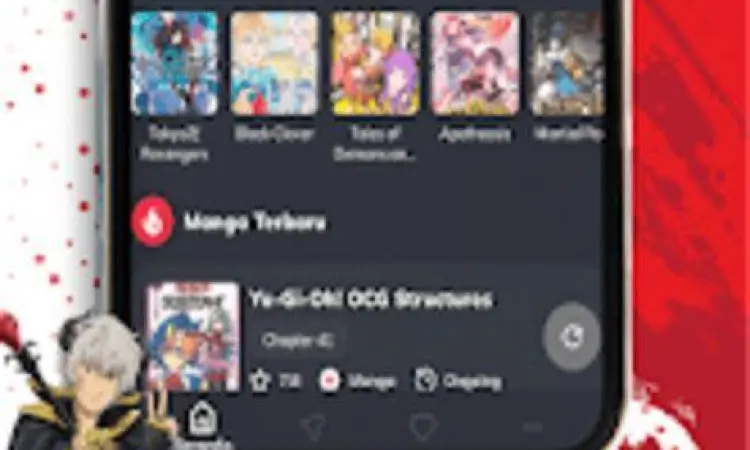 Membaca manga di smartphone menggunakan layanan Komikav