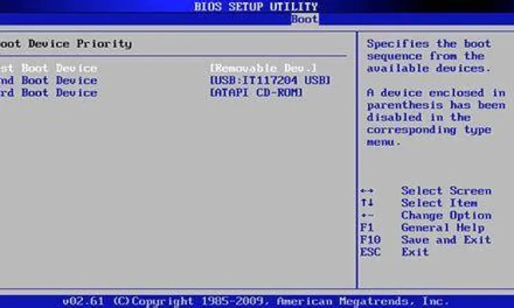 Pengaturan prioritas boot di menu BIOS