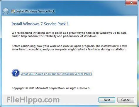 Instalasi Service Pack 1 Proses update Service Pack 1 pada sistem operasi Windows 7